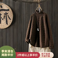 [Kết thúc giải phóng mặt bằng 2 mảnh và một nửa giá] văn học cổ điển cotton và vải lanh dệt kim màu rắn nửa cao đáy áo sơ mi quần áo phụ nữ ao khoac len