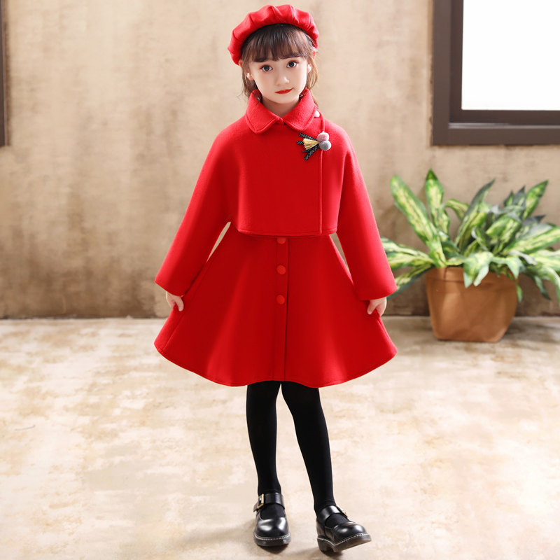 Girls dress 2022 autumn dress new skirt foreign princess skirt autumn winter children's wool skirt set winter dress red