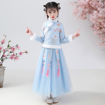 Girls Hanfu 2021 new children thickened Chinese style Tang suit winter plus velvet winter dress autumn winter dress