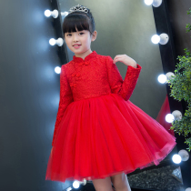 Childrens gauze skirt Western style skirt plus velvet girl princess skirt cheongsam dress Tang suit Red girl Autumn and Winter New Year