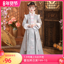 Girls New Years dress plus velvet thickened Chinese style New Year Tang dress Hanfu childrens winter dress cheongsam ancient dress New year skirt