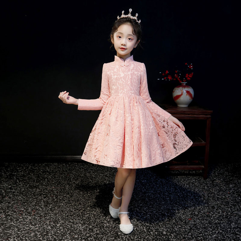 Girls plus velvet winter dress children's skirt Chinese style New Year's dress children's clothing autumn and winter girls princess dress