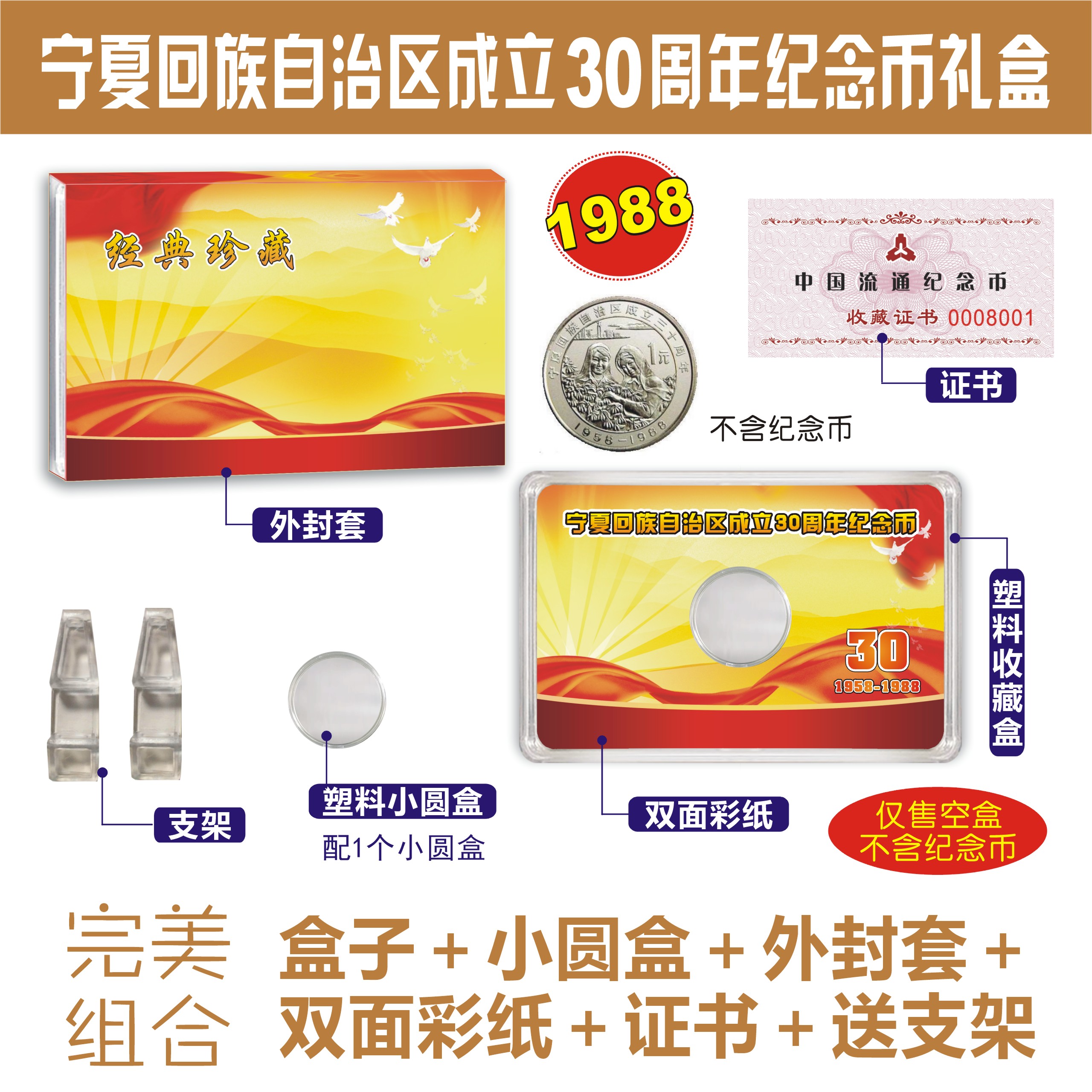 Empty Box Ningxia Hui Autonomous Region's 30th Anniversary Commemorative Coin 1 Packed Collection Protection Empty Box Small Round Box