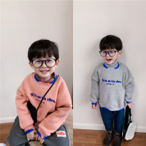 Tong Tong mother boy girl pure cotton letter sweater Baby one-piece velvet Korean version loose sweater Childrens top winter clothes