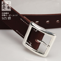 Tochigi Wood Strap 925 Silver Belt Buckle Day Character Button Handmade Custom Head Layer Cow Leather Genuine Leather Hand Stitched Stitch Belt Male