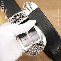 925 pure silver belt buckle handmade belt custom belt genuine leather head layer cow leather plant tanning leather needle buckle pants strap