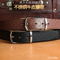 Italian Genuine Leather Head Layer Cow Leather Belt Business Casual Stainless Steel Buckle 100 Lap Pants With Chessboard Lattice Needle Buckle Strap