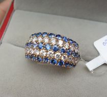 14K yellow 5 grams diamond Sapphire luxury wide arm ring Size: 15#