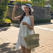 South Koreas new white fairy cascade wrapped in chest A character dresses Harness Beach Resort Leisure Travel Easy Dress dress