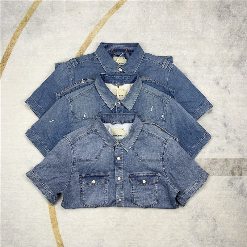 Able Jeans Spring and Summer Thin Men's Short-Sleeved Stretch Denim Shirt 840003 840004 842003