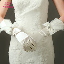 Korean wedding bride gloves wedding gloves cute bow Diamond Beige red wedding accessories