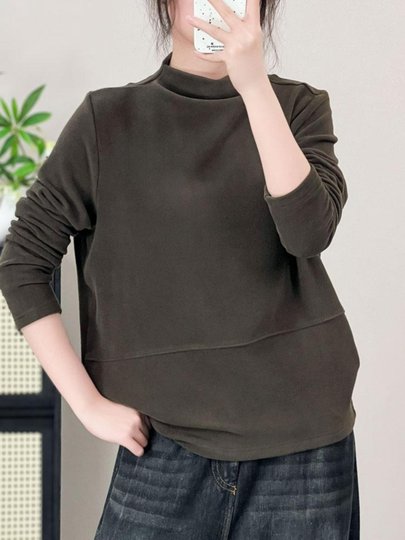 文艺立领双面德绒卫衣女长袖秋冬新款T恤拼接宽松显瘦保暖打底衫