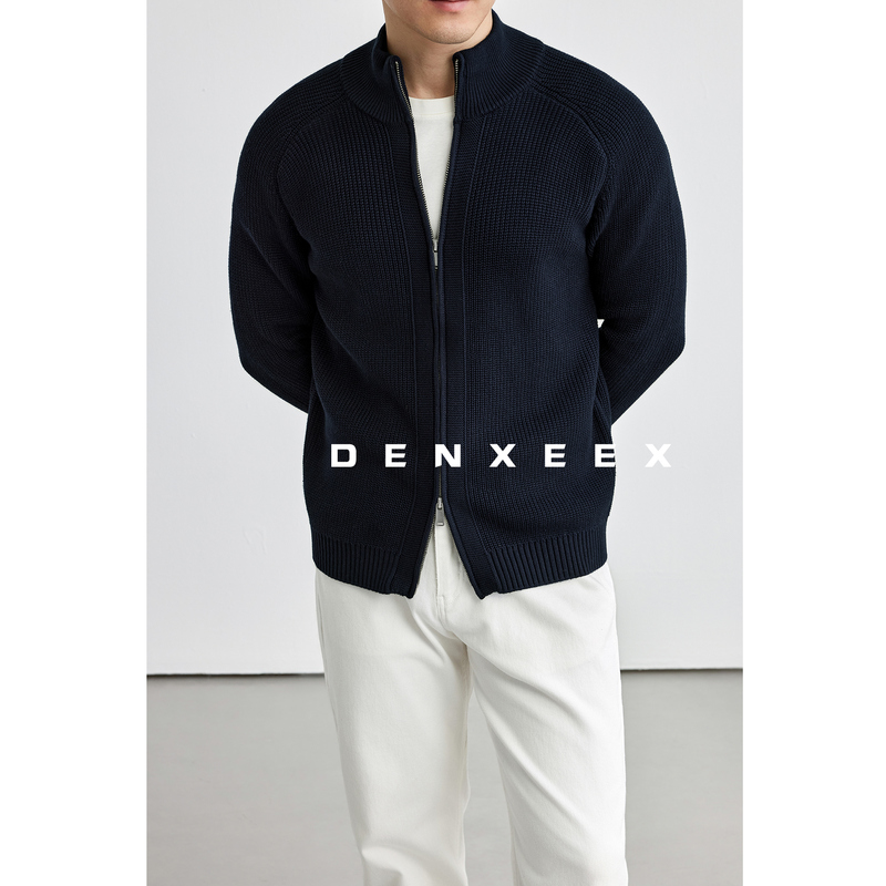 Pioneer Series Anti-Pilling Heavy Combed Cotton Zipper Knit Sweater Men's Solid Color Thickened Autumn and Winter Jacket