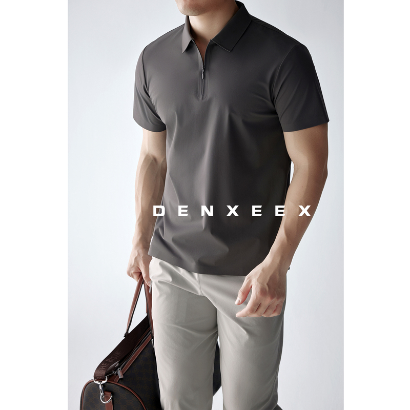 【7A Antibacterial Ice Skin Quick-Drying】Stretch Anti-Wrinkle Half-Zip Sports Commuting Polo Shirt Turn-Down Collar Short-Sleeve T-Shirt for Summer
