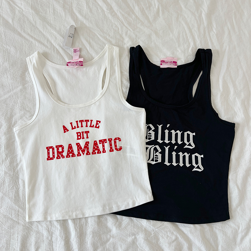 Foreign Trade Order @F21 Collaboration with Meangirls Sweet and Spicy Beauty High-Neck Rhinestone Letter Print Tank Top