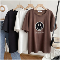 Popular new plain plain color good quality tile expression loose short sleeve medium length T-shirt top female 168127