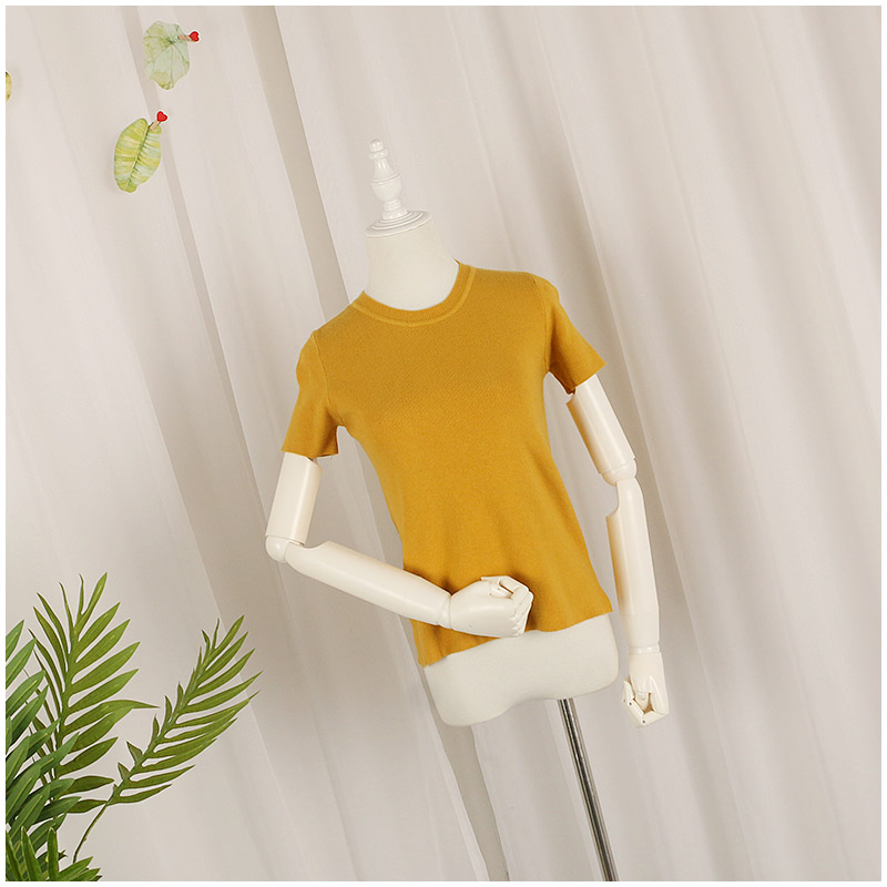 Đặc biệt cung cấp mùa hè mỏng cao đàn hồi đơn giản màu rắn vòng cổ ngắn tay áo thun áo len nữ 26491 áo len đẹp