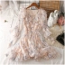 Taotao quần áo Mùa Hè mới V-Cổ dài váy đàn hồi eo đầm voan nữ 32133 Sản phẩm HOT
