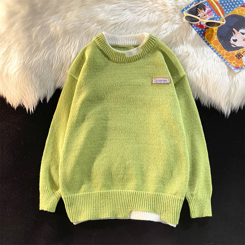 Демисезонный мужской комплект с круглым воротником, трикотажный свитер, универсальная трикотажная рубашка, увеличенная толщина                    