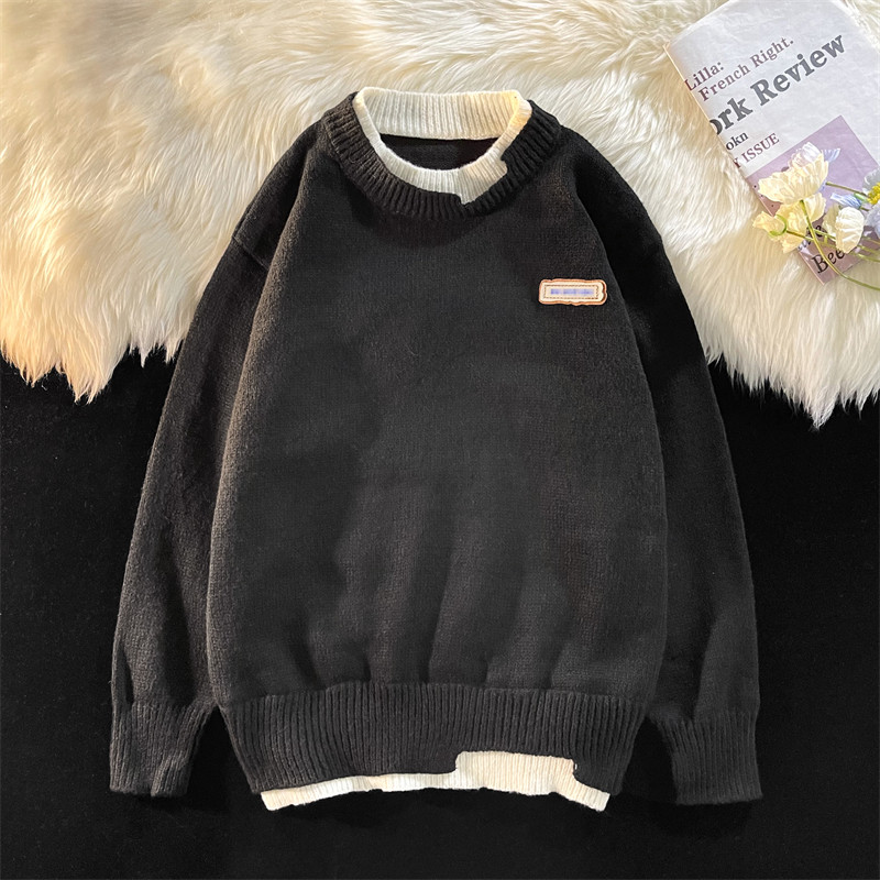 Демисезонный мужской комплект с круглым воротником, трикотажный свитер, универсальная трикотажная рубашка, увеличенная толщина                    