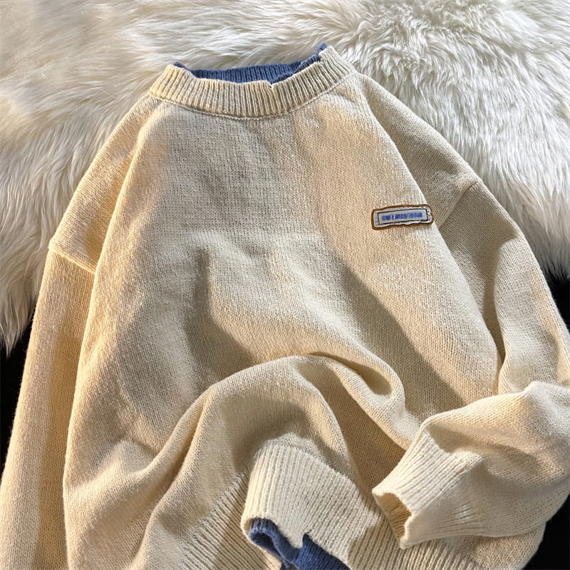 Демисезонный мужской комплект с круглым воротником, трикотажный свитер, универсальная трикотажная рубашка, увеличенная толщина                    