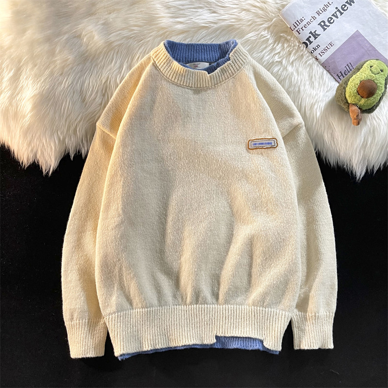 Демисезонный мужской комплект с круглым воротником, трикотажный свитер, универсальная трикотажная рубашка, увеличенная толщина                    