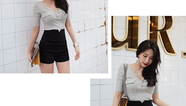 Quần short cạp cao màu đen hè 2018 mới của sinh viên Hàn Quốc hoang dã skinny mỏng mặc quần thun ống rộng ống quần