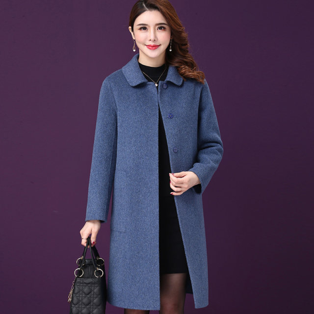 Cashmere coat women 2023 new double-sided woolen mid-length loose large size autumn and winter mother woolen coat middle-aged