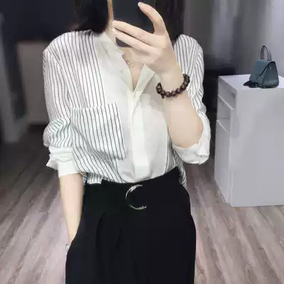 South Korea 2021 spring new women's clothing Hong Kong style girls shirt long-sleeved vertical striped chiffon loose women's top shirt