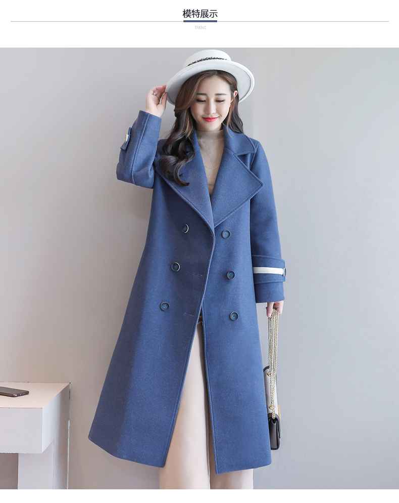 Áo khoác lông cừu Hepburn nữ dài phần phiên bản Hàn Quốc 2018 mới haze xanh cashmere áo choàng hai mặt cashmere áo khoác nữ cá tính