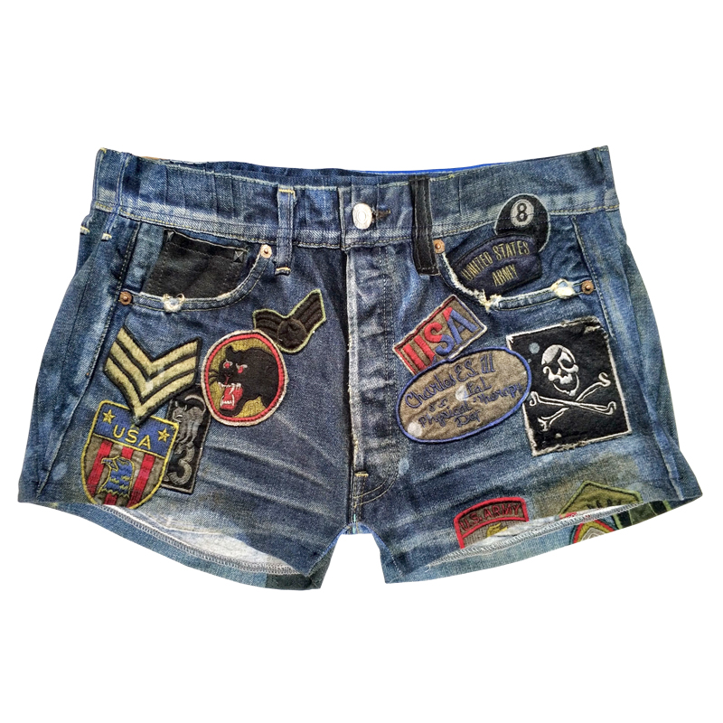 Street thin blue high-elastic shorts female image lifelike printed sexy hot pants tail goods close-fitting yoga pants