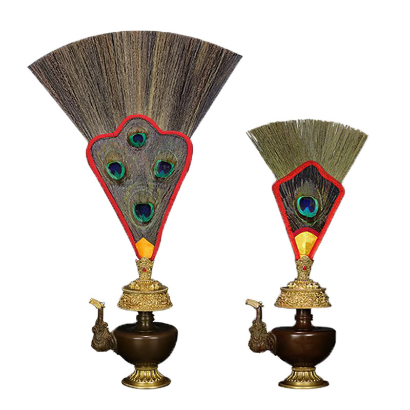 Zangmifang Huibao brass water purification bottle with a topping method to practice Penba pot peacock top Buddha hall desktop decoration