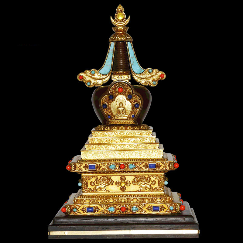 Zangmifang Huibao seven-inch twelve-inch Bodhi Pagoda Relic Pagoda Copper Tathagata Eight Pagoda Buddha Hall Desktop Decoration