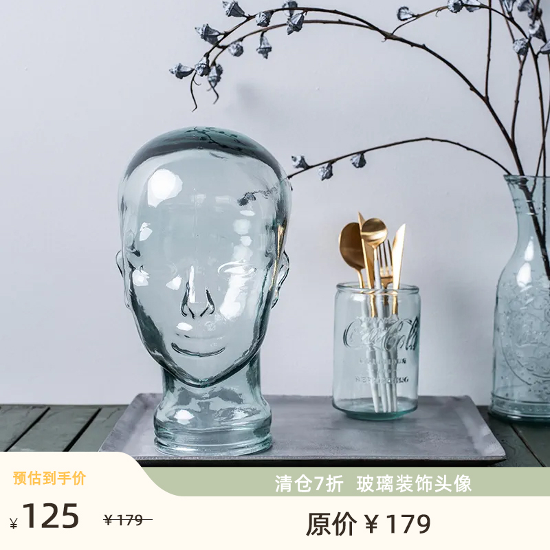 [Special Clearance] Spanish Handmade Transparent Glass Head Figurine Desktop Decoration Vintage Ornament Headphone Stand
