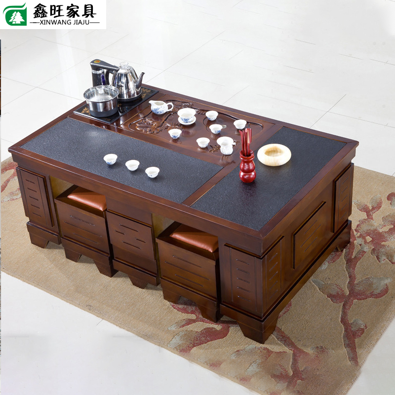 Fire burning stone tea table Chinese modern living room solid wood tea table and chairs combined marble minimalist office work fu tea table