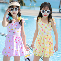 New childrens swimsuit 7-9 years old middle and big girl one-piece dress flat corner girl cute foreign style hot spring swimsuit