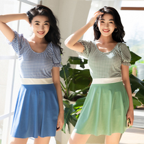 New summer polyester swimsuit womens one-piece flat corner conservative skirt beach belly thin chest gathering swimwear