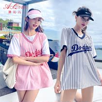 Sports style swimsuit female student split three-piece short sleeve polyester gathering cover belly thin Conservative holiday swimsuit