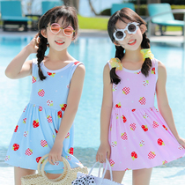 New childrens swimsuit girl 7-9 years old middle and big child one-piece dress flat corner girl cute foreign style hot spring swimsuit