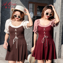 Swimwear women polyester size conjoined belly belly slim skirt mother Conservative fat mm hot spring resort swimsuit