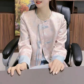 2025 spring new style versatile and sweet new chinese style national style print contrasting color plate button long-sleeved jacket women's tops