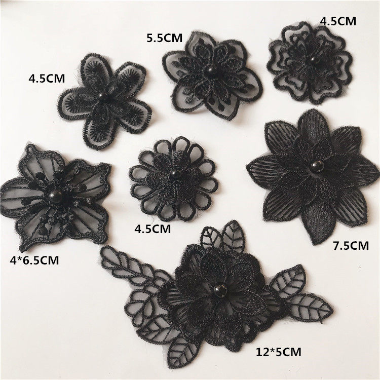 Black embroidered stereo flower material bauo roon nail pearl lace decoration accessories 10 prices