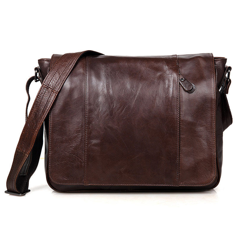 Texture retro handmade genuine leather men's business shoulder bag simple and fashionable first layer cowhide messenger bag horizontal ipad bag