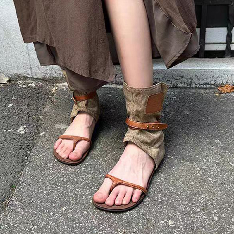 Cowhide Version ~ Niche Design Vintage Roman Flat Sandals for Women, Summer 2026 New Denim Thong Sandals Cowhide Version ~ Niche Design Vintage Roman Flat Sandals for Women, Summer 2026 New Denim Thong Sandals