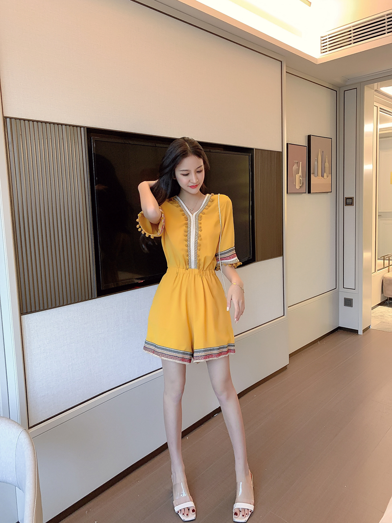 VK旗艦店 韓系時尚民族風高腰復古單品連身褲