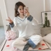 Đồ ngủ dài tay của phụ nữ cotton tinh khiết dễ thương mùa xuân và mùa thu có thể mặc bộ đồ mặc nhà cotton mùa thu và đông lạnh gợi cảm Hàn Quốc - Bộ Pajama Bộ Pajama