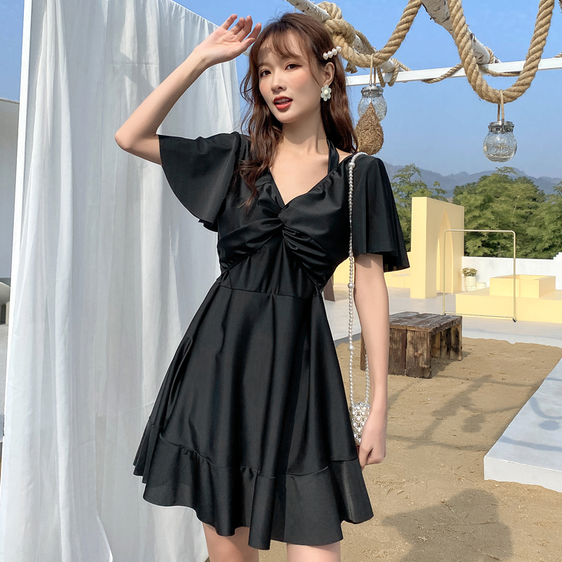 Large size swimsuit woman fat mm Lieven body spa supersensshading big chest high waist new V tie steel entrusted high-end swimsuit