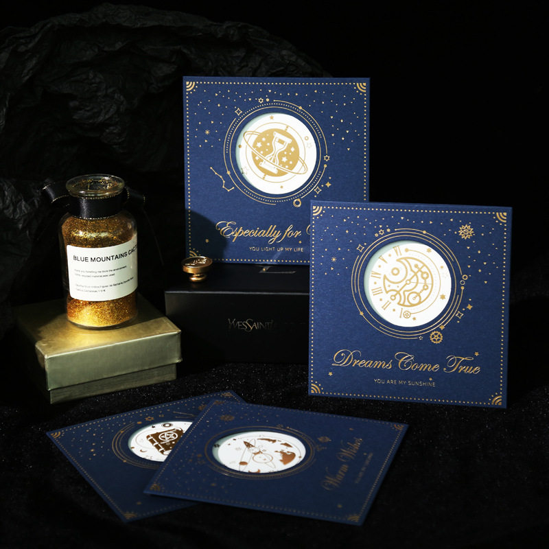 Beixiang Starry Sky Hollow Greeting Card Set Sulfuric Acid Paper Envelope Sticker Wandering Planet ins Thanksgiving Business Bronzing