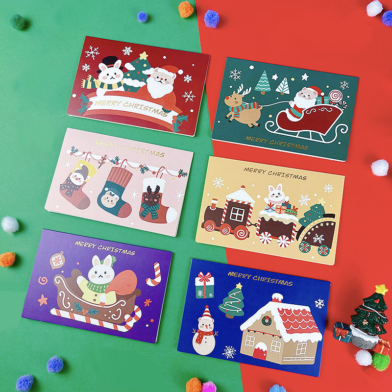 Christmas card plane painting hand-painted small fresh half-fold blessing Christmas greeting card gift message card set