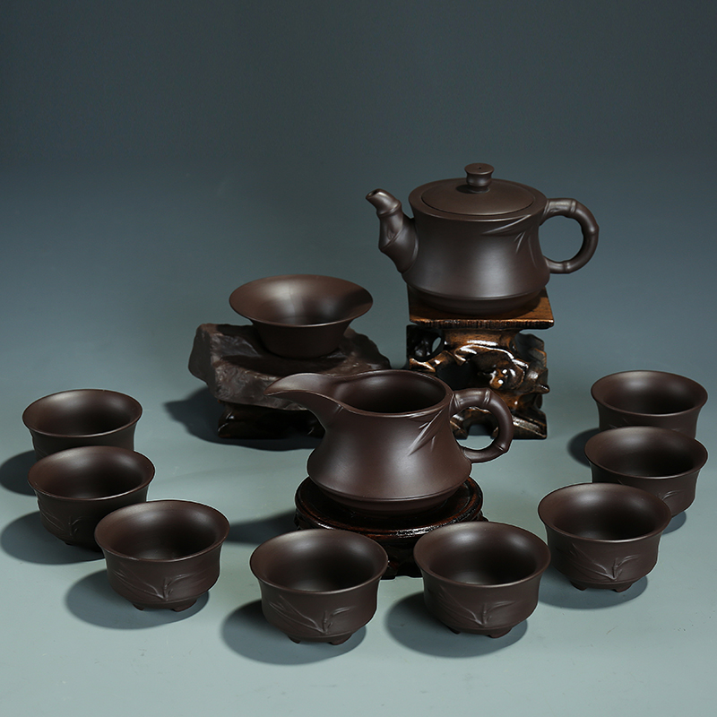 Violet arenaceous kung fu tea set suits for old purple mud manual of a complete set of tea cups of tea sea lid bowl of household